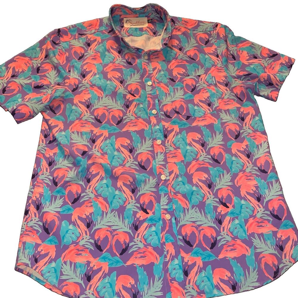 Chubbies The Single & Ready To Flamingle Shirt Large L Flamingo Hawaiian Palm 90